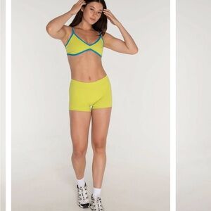 FORM Active Triangle Bra and Mini Shorts Set Lime Green Blue Small NWT